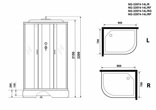 Душевая кабина Niagara NG-33974-14RF (900х700х2150) средний поддон (26см) стекло МАТОВОЕ 4 места