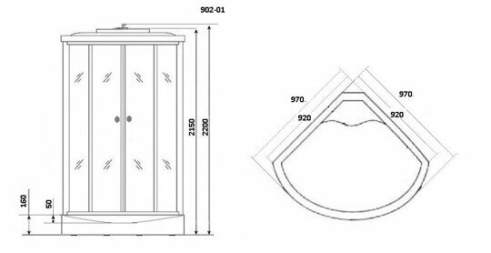 Душевая кабина Niagara NG-902-01 (1000х1000х2200) низкий поддон(16см) стекло ТОНИРОВАННОЕ 5 мест
