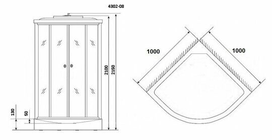 Душевая кабина Niagara NG-4302-14 (1000х1000х2150) низкий поддон(13см) стекло МАТОВОЕ 3 места