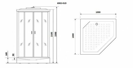 Душевая кабина Niagara NG-6902-01D BLACK (1000х1000х2200) низкий поддон (16 см) стекло ТОНИРОВАННОЕ, 4 места