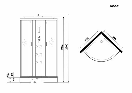 Душевая кабина Niagara Ultra NG-301-01 (900х900х2200) низкий поддон(16см) 4 места