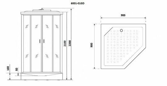 Душевая кабина Niagara NG-6001-01GD (900х900х2200) низкий поддон(16 см) стекло ПРОЗРАЧНОЕ, 4 места
