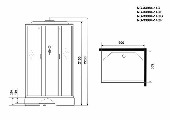 Душевая кабина Niagara Classic NG-33984-14Q (900х800х2150) средний поддон (26см) стекло МАТОВОЕ 4 места