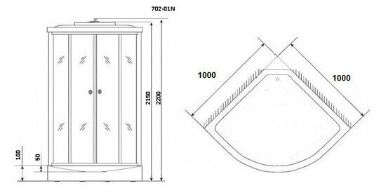 Душевая кабина Niagara NG-702-01N (1000х1000х2200) низкий поддон(16см) стекло ПОЛОСАТОЕ 4 места
