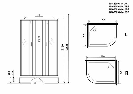 Душевая кабина Niagara NG-33094-14RP (1000х900х2150) средний поддон (26см) стекло МАТОВОЕ 4 места