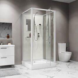 Душевая кабина Niagara Standart ST90/15Q/BK (90х90х200) квадрат,поддон 15см,распашная,проф.белый,без крыши,3 места